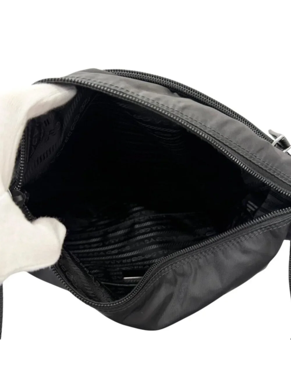 Prada Leather Re-Nylon Triangle Logo Pouch Crossbody Shoulder Bag Black